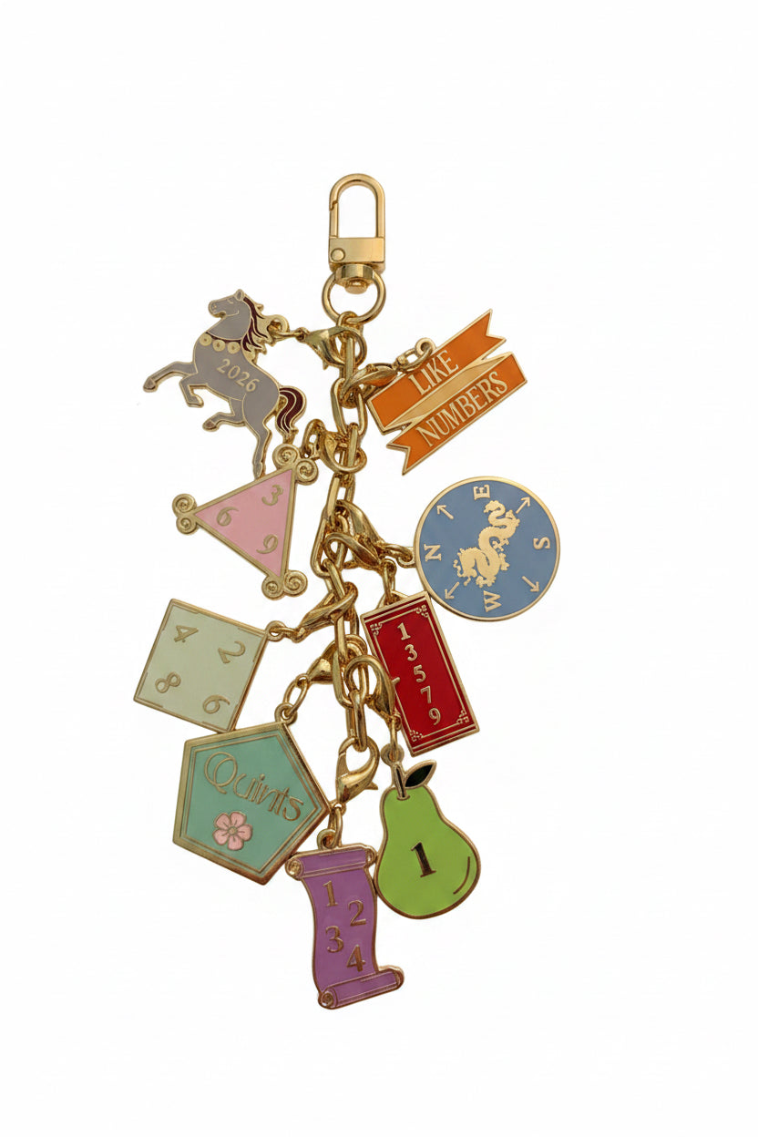 Set of SoloMahj gold cloisonne mahjong card section charms displayed together