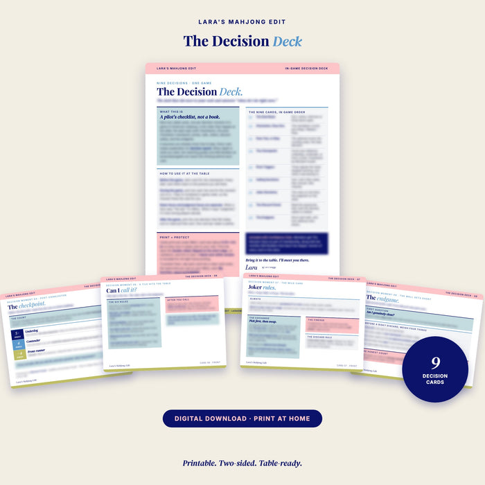 The Decision Deck: printable American mahjong strategy reference cards with cover
