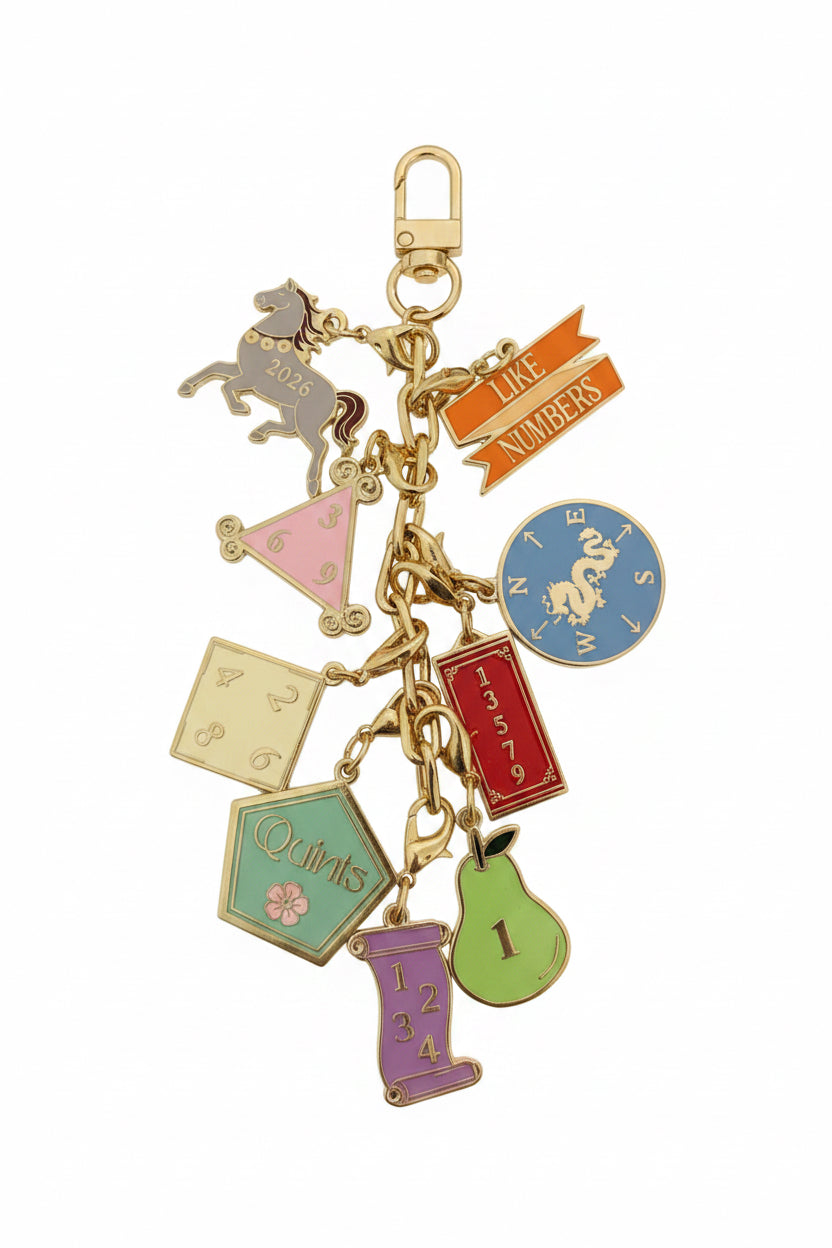 Set of SoloMahj gold cloisonne mahjong card section charms displayed together