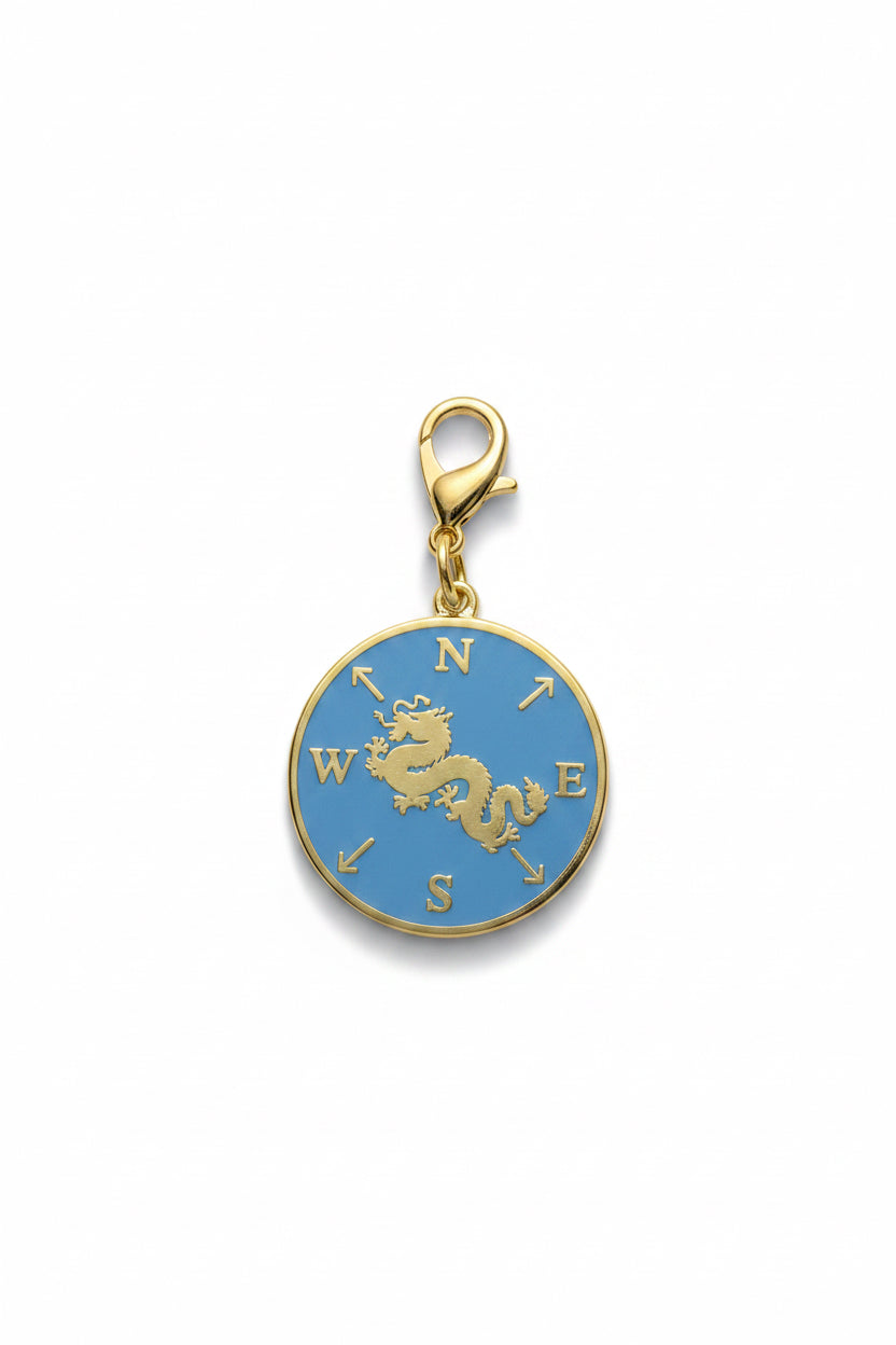 Gold cloisonne Winds and Dragons mahjong charm keepsake, designed by SoloMahj