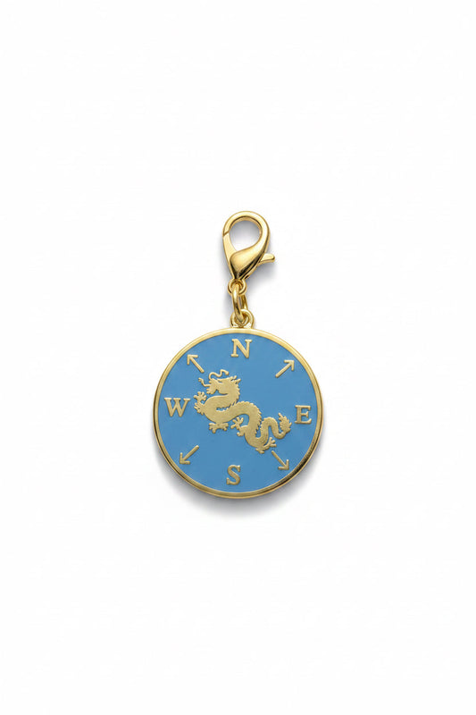Gold cloisonne Winds and Dragons mahjong charm keepsake, designed by SoloMahj