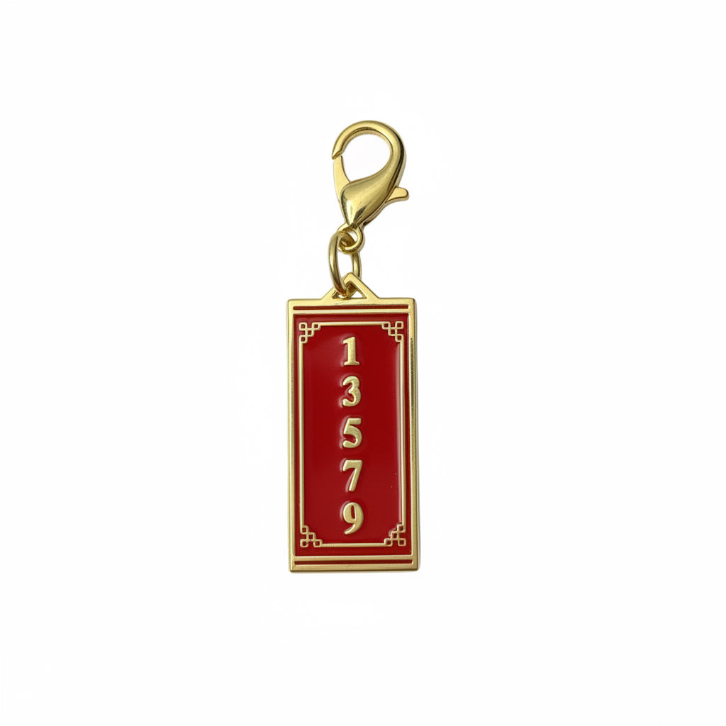 Gold cloisonne 13579 odds mahjong charm keepsake, designed by SoloMahj