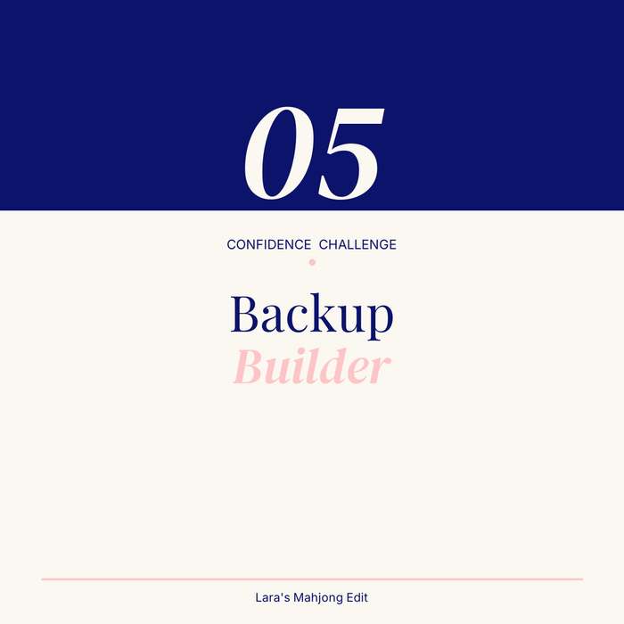Confidence Challenge Month 5 cover slide for Backup Builder, navy and blush pink design.