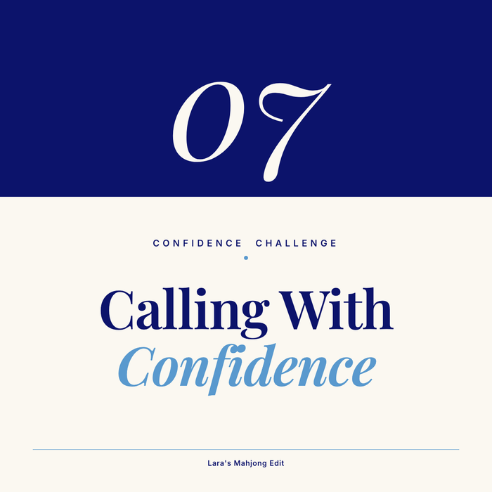 Calling With Confidence cover slide for Confidence Challenge Month 7, navy and cream design