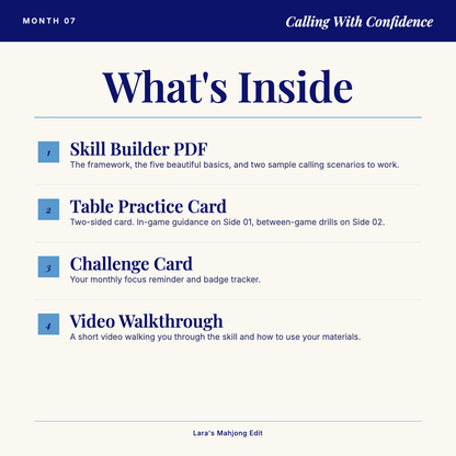 Calling With Confidence, Confidence Challenge Month 7, Digital American Mahjong Skill Builder for Exposure Timing and When to Call